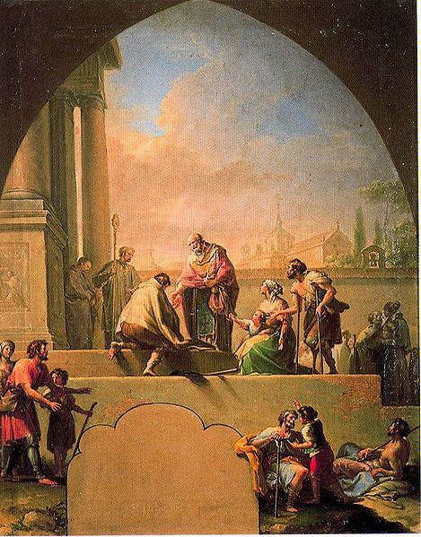 Charity of Saint Elladius of Toledo, oil painting by Francisco Bayeu. Cathedral of Toledo cloister